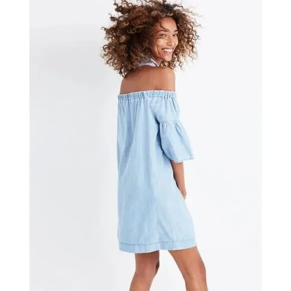 Madewell Azalea Off the Shoulder Ruffle Sleeve Light Blue Denim Dress Size XS - Picture 4 of 4